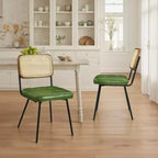 Art Leon Lot de 2 chaises de salle à manger sans accoudoirs en rotin et similicuir avec structure en métal
