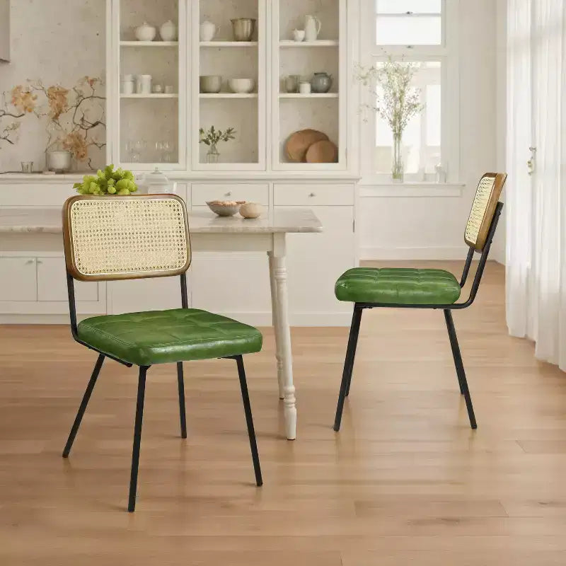 Art Leon Lot de 2 chaises de salle à manger sans accoudoirs en rotin et similicuir avec structure en métal