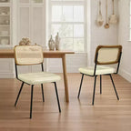 Art Leon Lot de 2 chaises de salle à manger sans accoudoirs en rotin et similicuir avec structure en métal