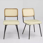 Art Leon Lot de 2 chaises de salle à manger sans accoudoirs en rotin et similicuir avec structure en métal