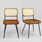 Art Leon Lot de 2 chaises de salle à manger sans accoudoirs en rotin et similicuir avec structure en métal