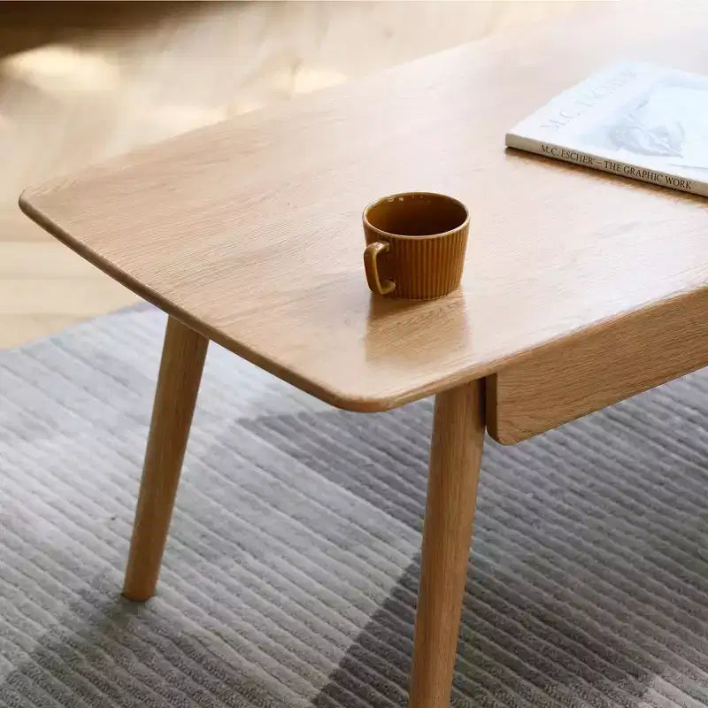 GDFStudio Dean Oak Solid Wood Rectangular Coffee Table with Two Dawers