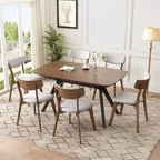 Christopher Knight Home Lara Ensemble de salle à manger 7 pièces en hévéa et tissu, style moderne du milieu du siècle