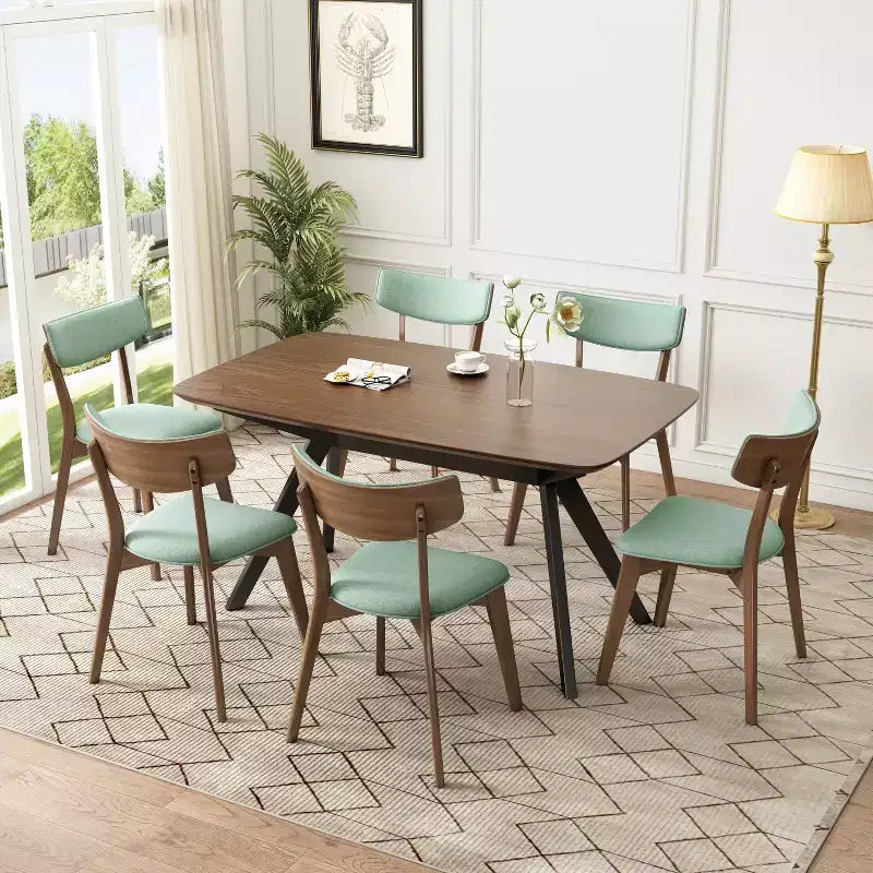 Christopher Knight Home Lara Ensemble de salle à manger 7 pièces en hévéa et tissu, style moderne du milieu du siècle