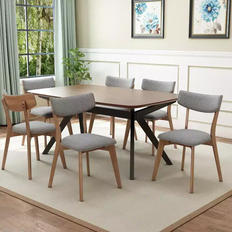Christopher Knight Home Lara 7 Piece Mid-Century Modern Rubberwood Upholstered Dining Set