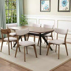 Christopher Knight Home Lara Ensemble de salle à manger 7 pièces en hévéa et tissu, style moderne du milieu du siècle