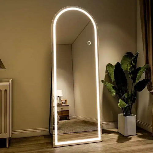 24x65 LED Arched Full-Length Mirror with LED Lights, Standing Mirror for Bedroom, Wall-Mounted Full-Length Mirror, A-Mirror