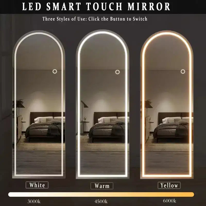 Miroir arqué pleine longueur LED 24x65 avec lumières LED, Miroir sur pied pour chambre à coucher, Miroir pleine longueur mural, Miroir en A