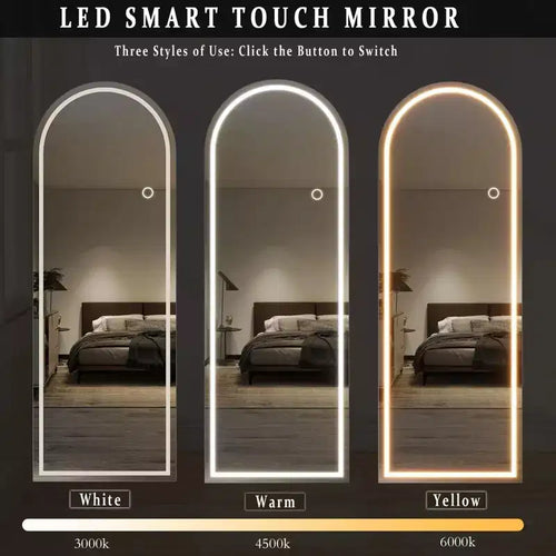 Miroir arqué pleine longueur LED 24x65 avec lumières LED, Miroir sur pied pour chambre à coucher, Miroir pleine longueur mural, Miroir en A