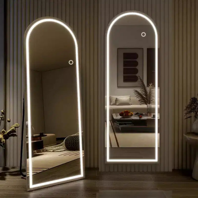 Miroir arqué pleine longueur LED 24x65 avec lumières LED, Miroir sur pied pour chambre à coucher, Miroir pleine longueur mural, Miroir en A