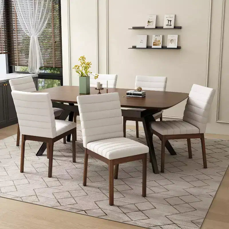 Christopher Knight Home Latisha 7 Piece Mid-Century Modern Rubberwood Upholstered Dining Set