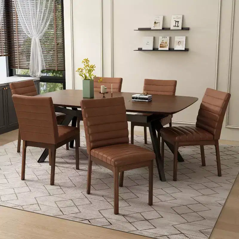 Christopher Knight Home Latisha 7 Piece Mid-Century Modern Rubberwood Upholstered Dining Set