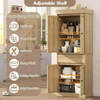 69 Modern Tall Rattan Storage Cabinet, Freestanding Cupboard with Doors, Adjustable Shelves, and Drawer for Bathroom, Dining Room, Living Room