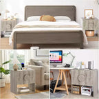 Table de chevet Acekool cannelée avec station de charge, table de chevet à 2 tiroirs, étagère ouverte, tables d'appoint modernes pour chambre, canapé, bureau