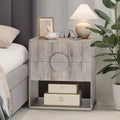 Acekool Fluted Nightstand with Charging Station, 2-Drawer Bedside Table, Open Shelf, Modern Side Tables for Bedroom, Sofa, Office