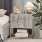 Acekool Fluted Nightstand with Charging Station, 2-Drawer Bedside Table, Open Shelf, Modern Side Tables for Bedroom, Sofa, Office