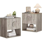 Table de chevet Acekool cannelée avec station de charge, table de chevet à 2 tiroirs, étagère ouverte, tables d'appoint modernes pour chambre, canapé, bureau