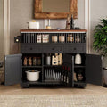 46.5 Farmhouse Kitchen Island with Power Outlet & Beaded Drape - Rolling Cart with Drop Leaf, 3 Drawers & Locking Wheels