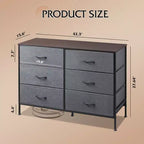 Commode large à 6 tiroirs, Meuble TV en tissu pour TV 50 pouces, Cadre en métal, Plateau en bois, Commode de rangement en tissu pour chambre, couloir, entrée,