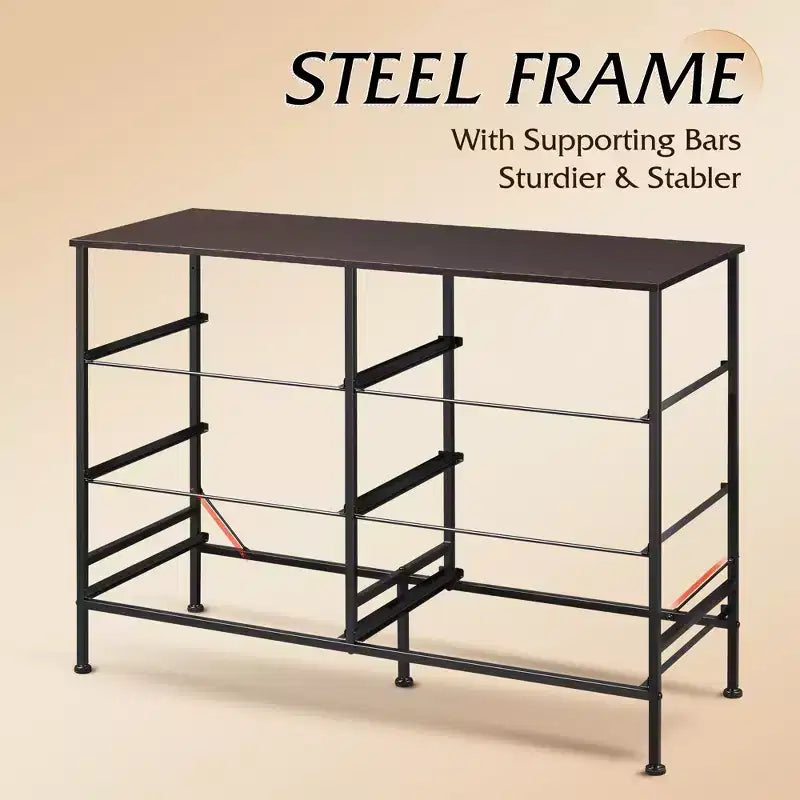 Commode large à 6 tiroirs, Meuble TV en tissu pour TV 50 pouces, Cadre en métal, Plateau en bois, Commode de rangement en tissu pour chambre, couloir, entrée,