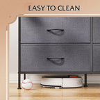 Commode large à 6 tiroirs, Meuble TV en tissu pour TV 50 pouces, Cadre en métal, Plateau en bois, Commode de rangement en tissu pour chambre, couloir, entrée,