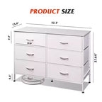 Commode large à 6 tiroirs, Meuble TV en tissu pour TV 50 pouces, Cadre en métal, Plateau en bois, Commode de rangement en tissu pour chambre, couloir, entrée,