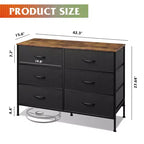 Commode large à 6 tiroirs, Meuble TV en tissu pour TV 50 pouces, Cadre en métal, Plateau en bois, Commode de rangement en tissu pour chambre, couloir, entrée,