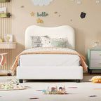 Cadre de lit Acekool pour enfants, tête de lit rembourrée en velours, lit plateforme discret, sommier tapissier non nécessaire, lattes en bois solides, sans bruit