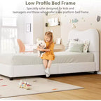 Cadre de lit Acekool pour enfants, tête de lit rembourrée en velours, lit plateforme discret, sommier tapissier non nécessaire, lattes en bois solides, sans bruit