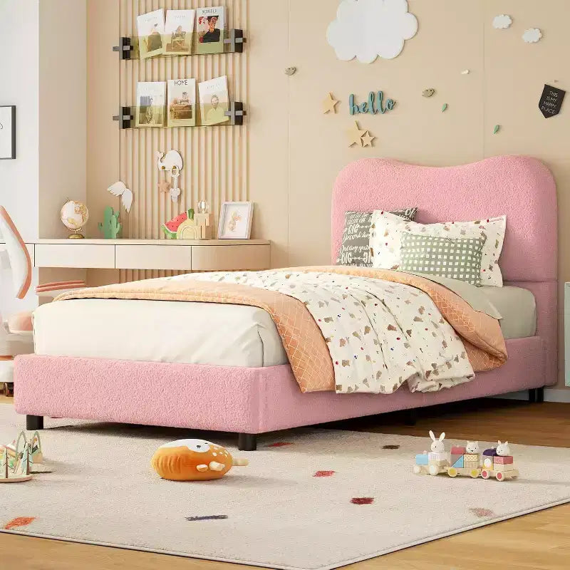Cadre de lit Acekool pour enfants, tête de lit rembourrée en velours, lit plateforme discret, sommier tapissier non nécessaire, lattes en bois solides, sans bruit