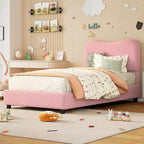 Cadre de lit Acekool pour enfants, tête de lit rembourrée en velours, lit plateforme discret, sommier tapissier non nécessaire, lattes en bois solides, sans bruit