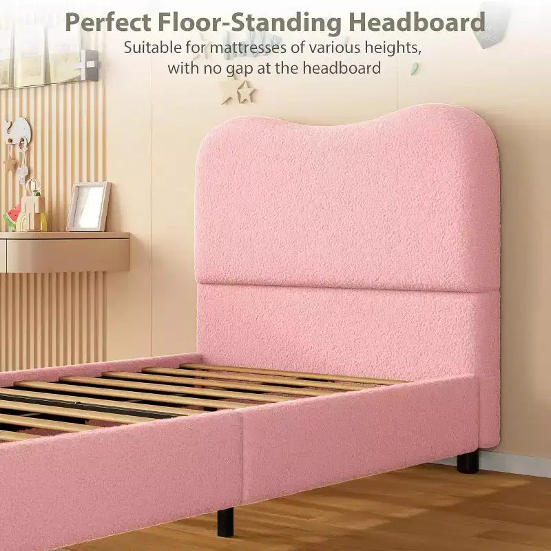 Cadre de lit Acekool pour enfants, tête de lit rembourrée en velours, lit plateforme discret, sommier tapissier non nécessaire, lattes en bois solides, sans bruit