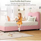 Cadre de lit Acekool pour enfants, tête de lit rembourrée en velours, lit plateforme discret, sommier tapissier non nécessaire, lattes en bois solides, sans bruit