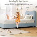 Cadre de lit Acekool pour enfants, tête de lit rembourrée en velours, lit plateforme discret, sommier tapissier non nécessaire, lattes en bois solides, sans bruit