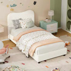 Cadre de lit Acekool pour enfants, tête de lit rembourrée en velours, lit plateforme discret, sommier tapissier non nécessaire, lattes en bois solides, sans bruit