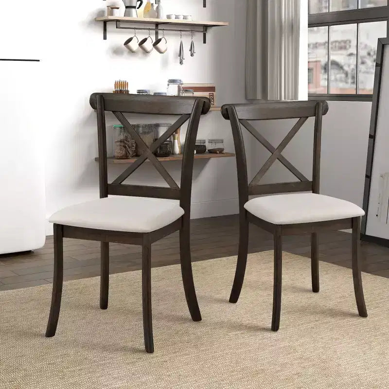 Lot de 2 chaises de salle à manger en bois Vatros, chaises de salle à manger modernes rembourrées