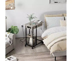 C-Shaped Foldable Side Table with Built-In Charging Station, USB Ports, and Outlets for Living Room and Bedroom - Compact, Narrow Design