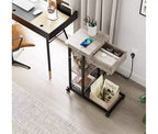 C-Shaped Foldable Side Table with Built-In Charging Station, USB Ports, and Outlets for Living Room and Bedroom - Compact, Narrow Design