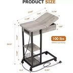 C-Shaped Foldable Side Table with Built-In Charging Station, USB Ports, and Outlets for Living Room and Bedroom - Compact, Narrow Design