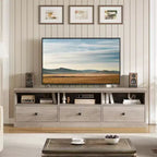 Meuble TV en bois Acekool pour téléviseur de 75 pouces, meuble de divertissement moderne du milieu du siècle avec 3 tiroirs pour salon