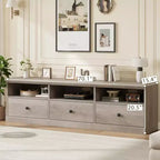 Meuble TV en bois Acekool pour téléviseur de 75 pouces, meuble de divertissement moderne du milieu du siècle avec 3 tiroirs pour salon