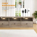 Meuble TV en bois Acekool pour téléviseur de 75 pouces, meuble de divertissement moderne du milieu du siècle avec 3 tiroirs pour salon
