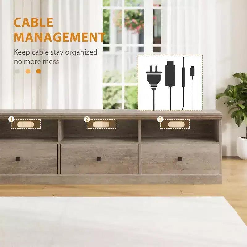 Meuble TV en bois Acekool pour téléviseur de 75 pouces, meuble de divertissement moderne du milieu du siècle avec 3 tiroirs pour salon