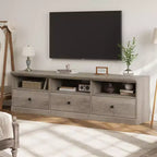 Meuble TV en bois Acekool pour téléviseur de 75 pouces, meuble de divertissement moderne du milieu du siècle avec 3 tiroirs pour salon