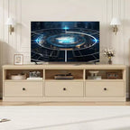 Meuble TV en bois Acekool pour téléviseur de 75 pouces, meuble de divertissement moderne du milieu du siècle avec 3 tiroirs pour salon