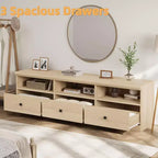 Meuble TV en bois Acekool pour téléviseur de 75 pouces, meuble de divertissement moderne du milieu du siècle avec 3 tiroirs pour salon