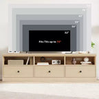 Meuble TV en bois Acekool pour téléviseur de 75 pouces, meuble de divertissement moderne du milieu du siècle avec 3 tiroirs pour salon