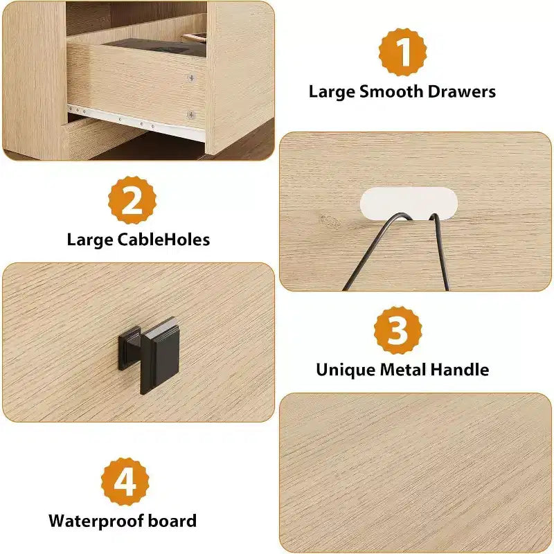 Meuble TV en bois Acekool pour téléviseur de 75 pouces, meuble de divertissement moderne du milieu du siècle avec 3 tiroirs pour salon