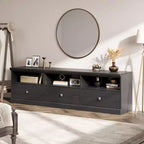 Meuble TV en bois Acekool pour téléviseur de 75 pouces, meuble de divertissement moderne du milieu du siècle avec 3 tiroirs pour salon