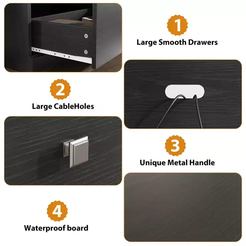 Meuble TV en bois Acekool pour téléviseur de 75 pouces, meuble de divertissement moderne du milieu du siècle avec 3 tiroirs pour salon